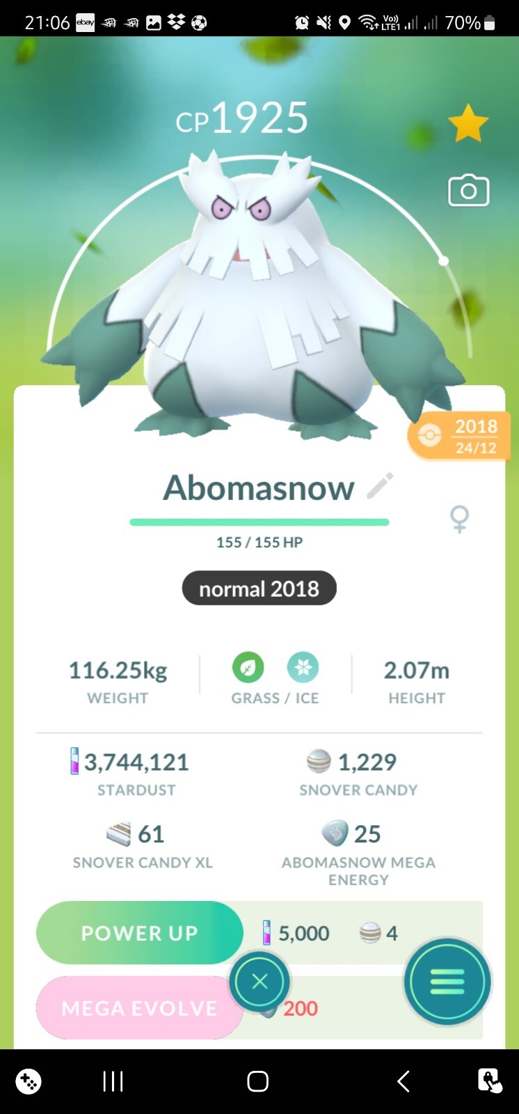 Abomasnow ( Caught In 2018 ) Pokemon Tr@de Go