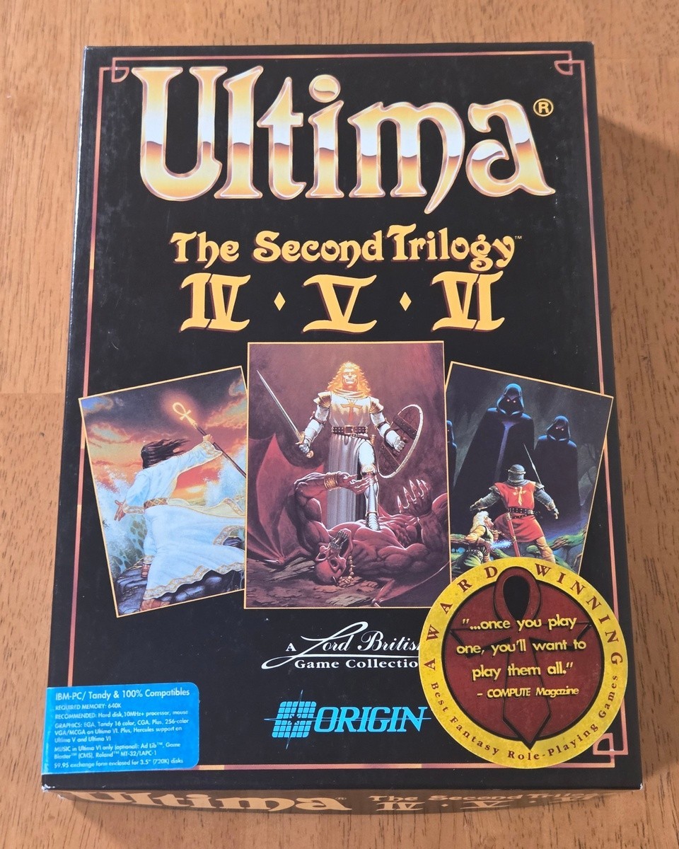 Ultima Second Trilogy IV V VI IBM PC Big Box Game 5.25″ Complete CIB Paper Map