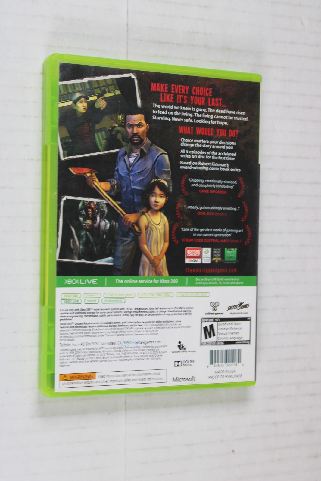 The Walking Dead: A Telltale Games Series (Microsoft Xbox 360, 2012) Complete