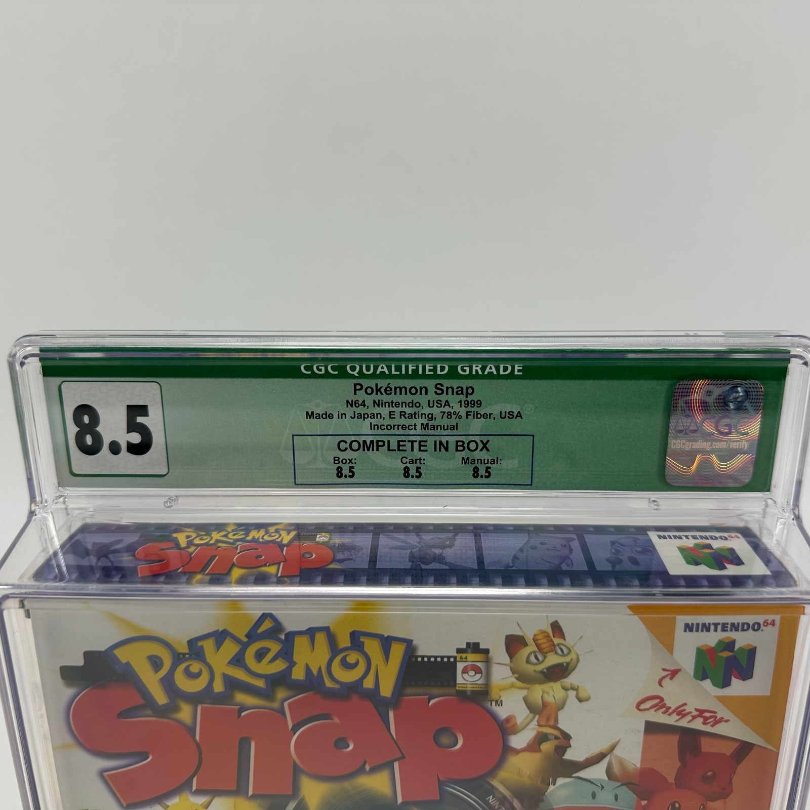 Pokémon Snap Nintendo 64 CIB CGC Graded 8.5 Q 78% Fiber