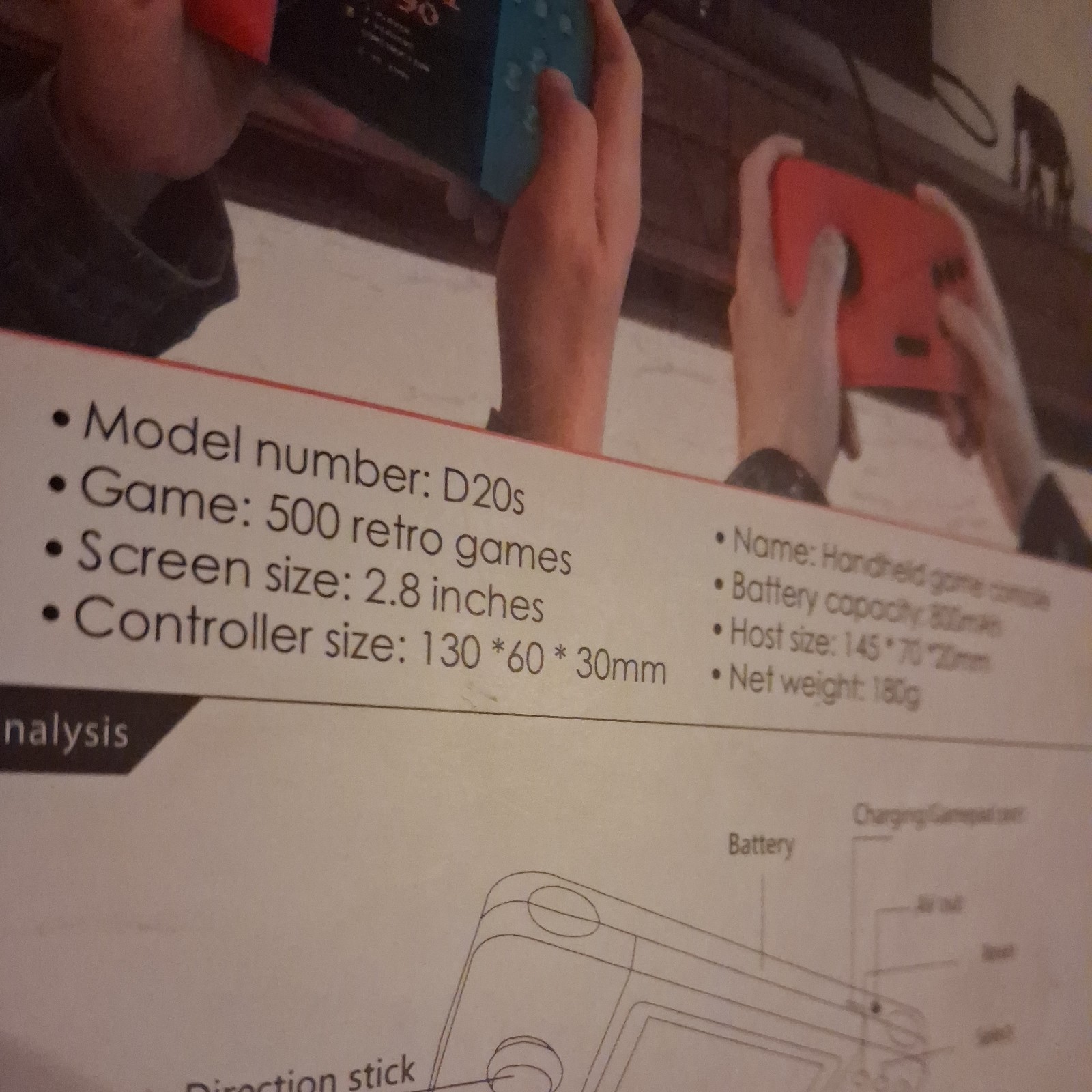 D20S 500-in-1 Handheld Game System that features 500 preloaded classic games and