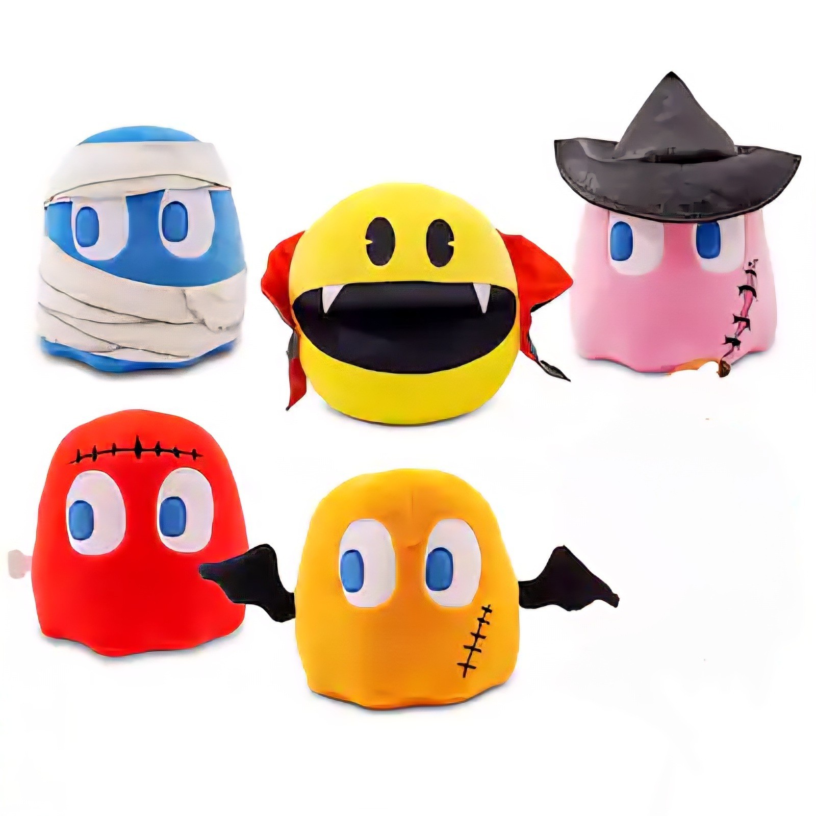 PAC-MAN & Ghosts Set of 5 Halloween Themed 7″ Plush Brand New NWT Sealed TOYNK