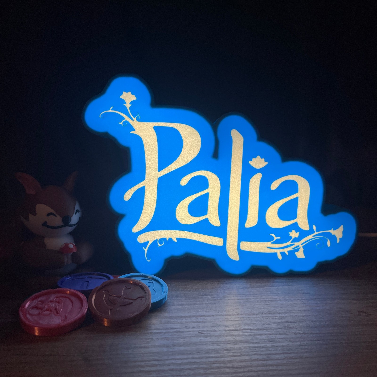 Palia LED Light Box Logo Sign Gaming Decor Blue White USB Desk Lamp Glowing 20cm