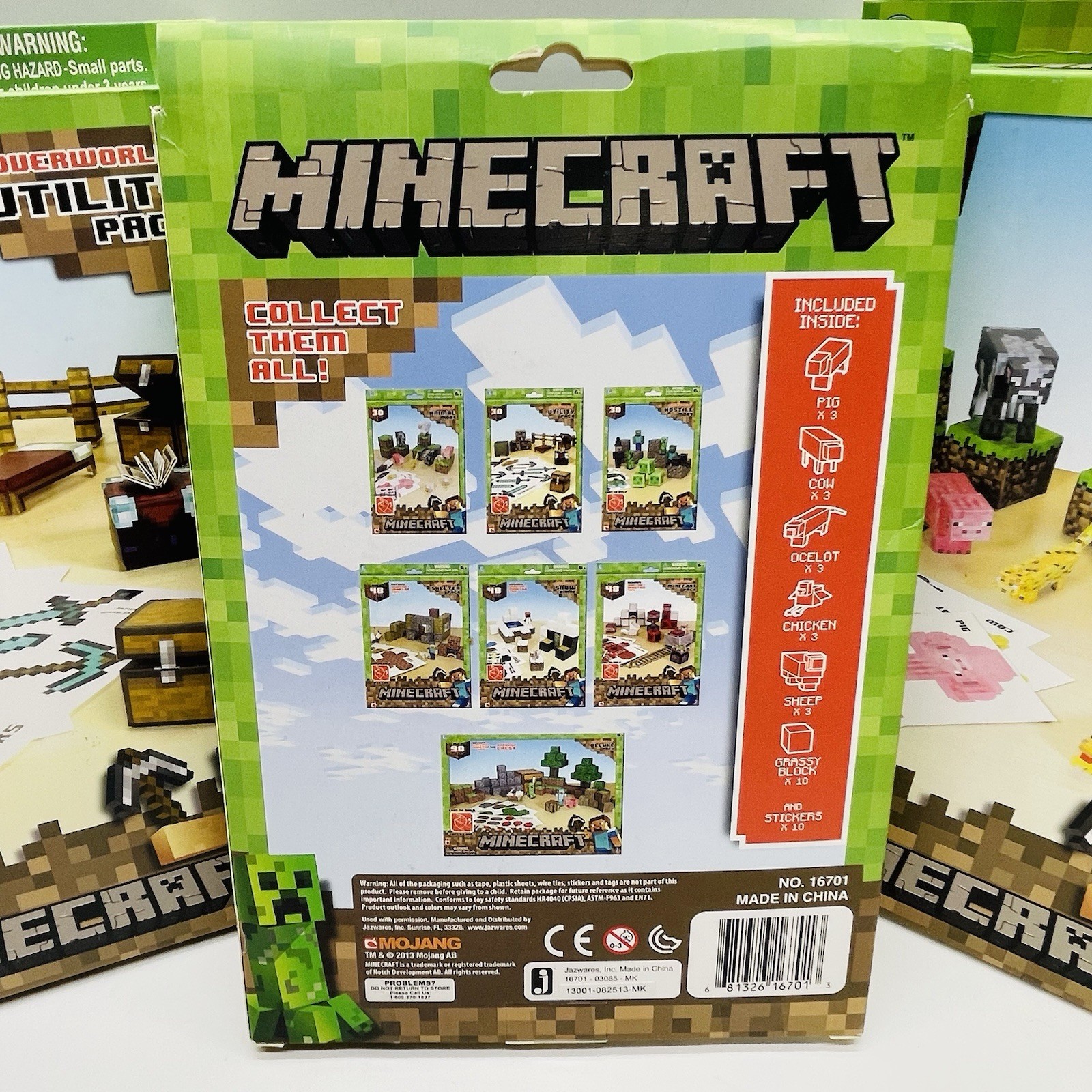 Minecraft Overworld Bundle Animal Mobs & Utility Pack Paper Craft Jazwares -2013