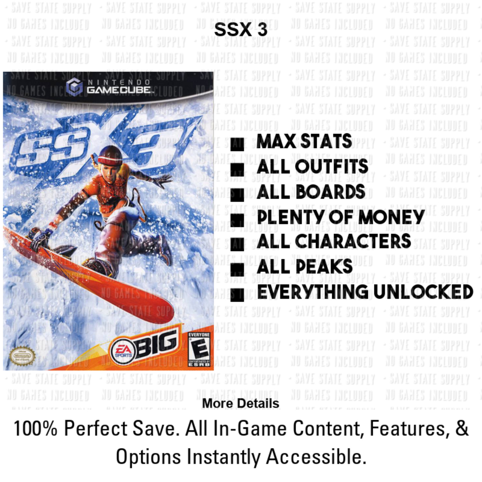 SSX Tricky 3 On Tour Gamecube Memory Card All borders all items all levels 100%