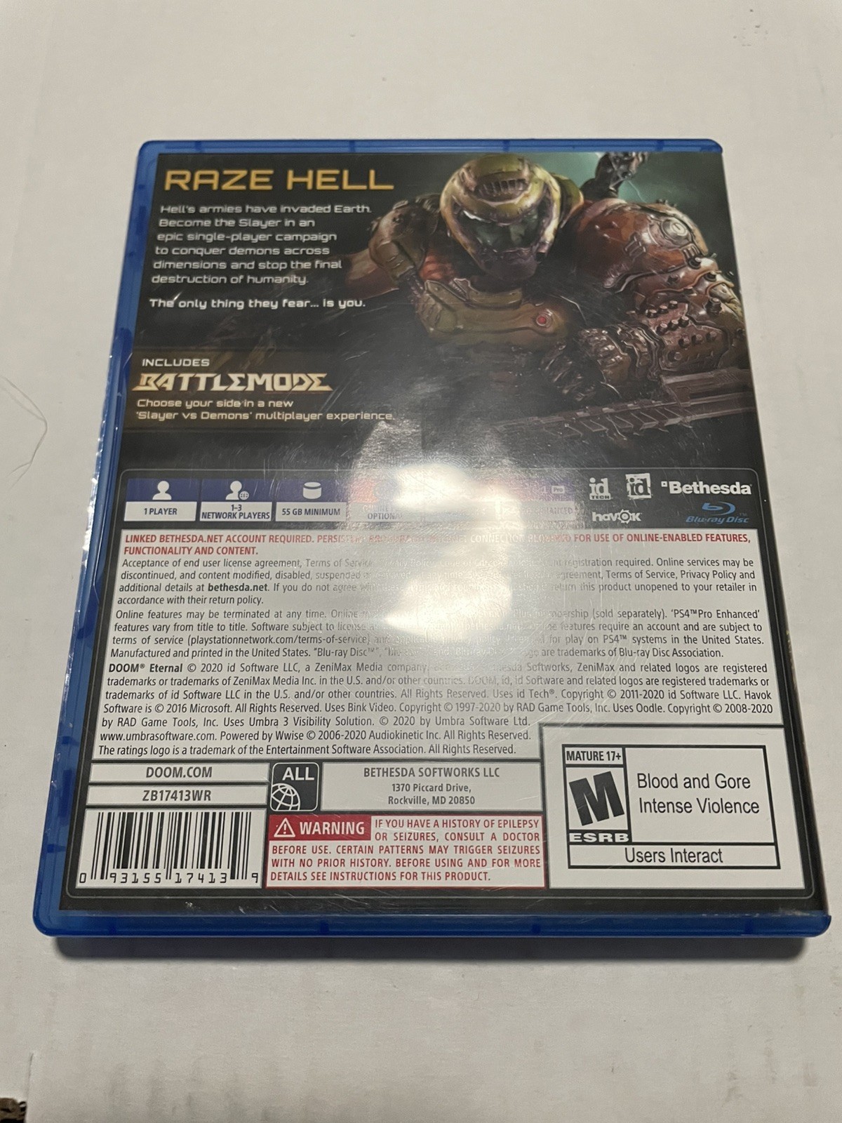 DOOM Eternal PS4 Bethesda Shooter M Mature Manual Included Doom Series