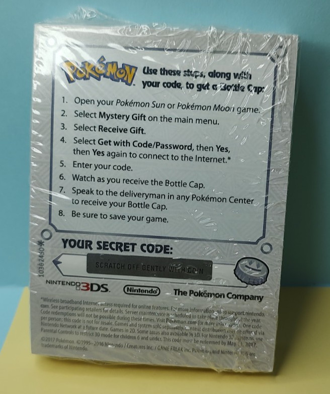 SEALED Pokemon Sun & Moon 3DS Get A Bottle Cap RARE GameStop Promo Cards EXPIRED