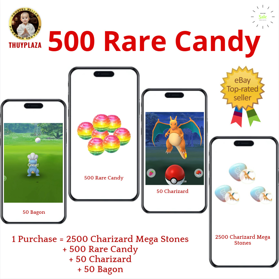 Pokémon Go – Rare Candy + Charizard + Bagon + Lure Module – Read Description