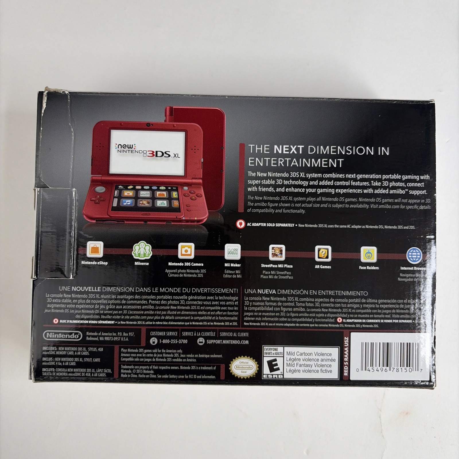 Nintendo New 3DS XL Red In Original Box W Charger Stylus US Model