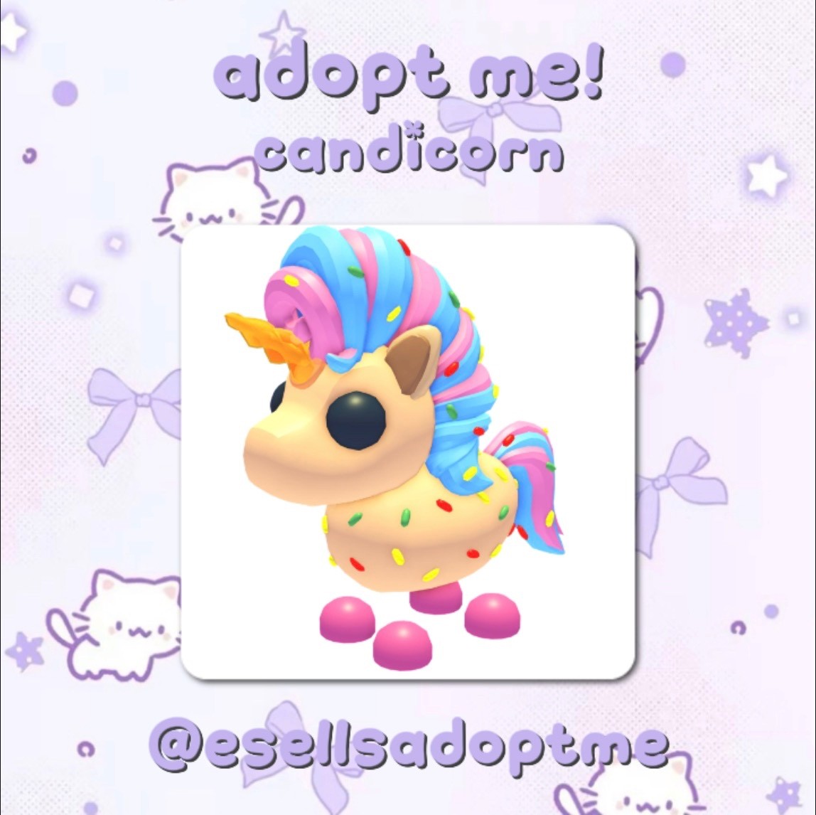 🍭🦄 – Adopt Me! – Candicorn – No Pot, R, FR, N, NR, NFR, M, MR, MFR – 🦄🍭