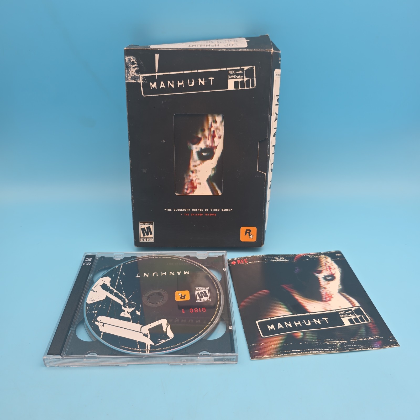 Manhunt (PC, 2004) 3 Dics, CIB VHS Style Box Vintage Video Game Rockstar TESTED