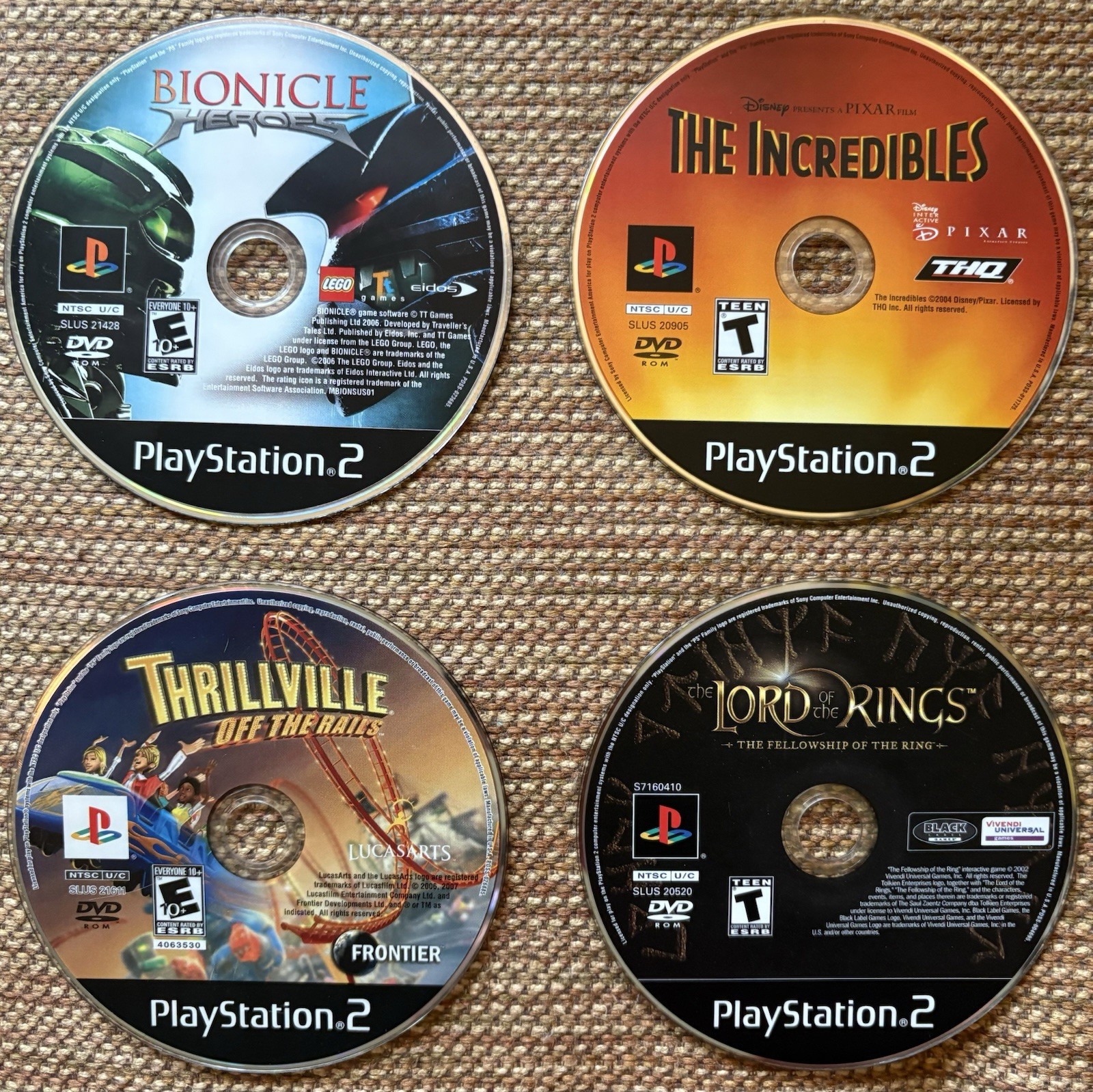 Ps2 FAMILY GAMES (The Fellowship, Off The Rails, Bionicle Heroes, Incredibles)
