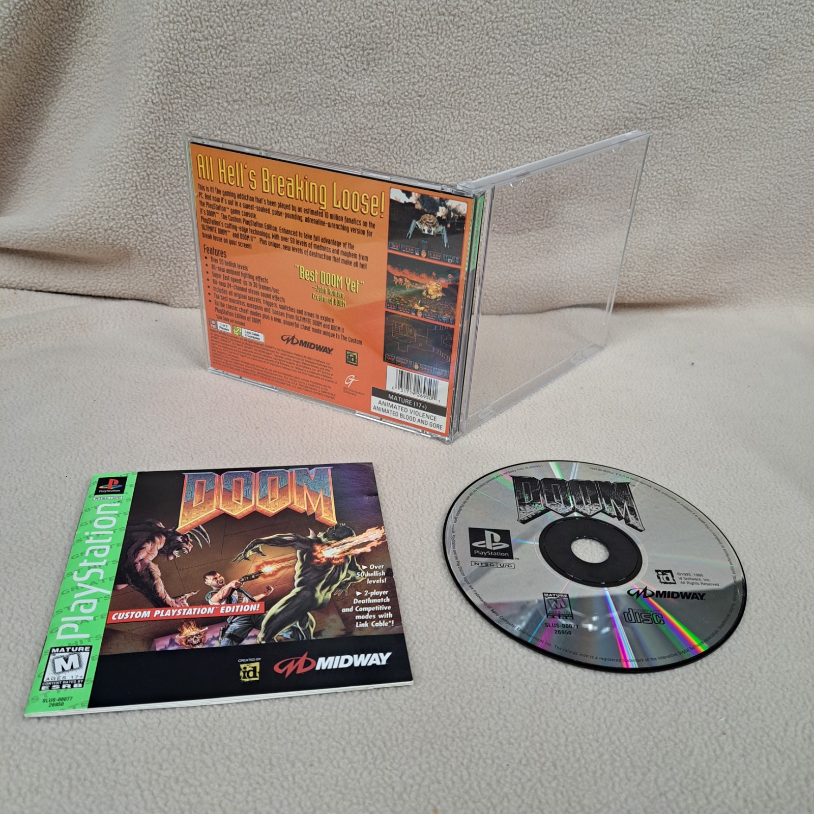 Doom Greatest Hits PS1 Sony PlayStation 1 PS1 Complete w/ Manual Tested Works