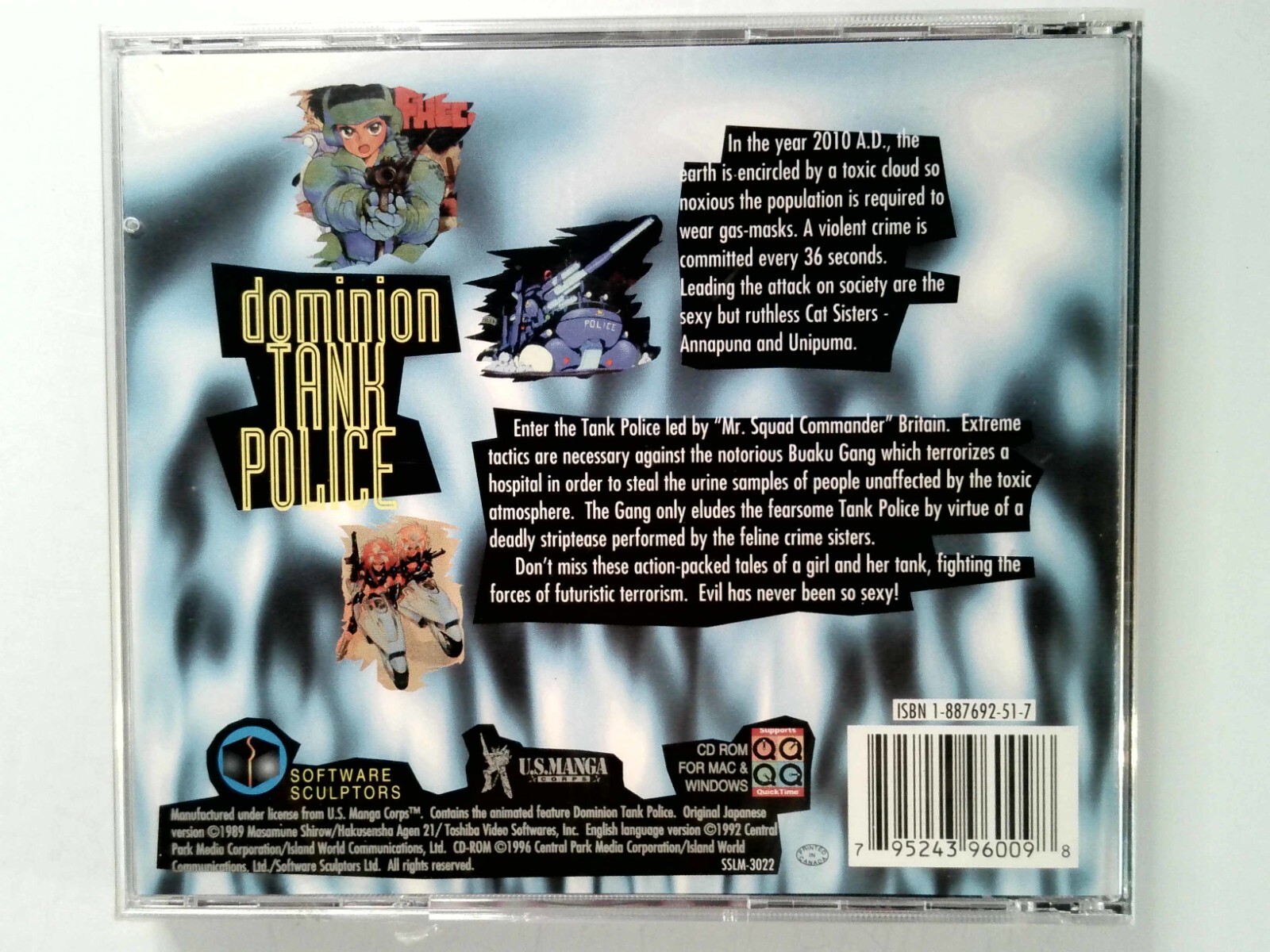 Dominion Tank Police Volume 1 Acts I & II English Dub Anime PC CD-ROM New