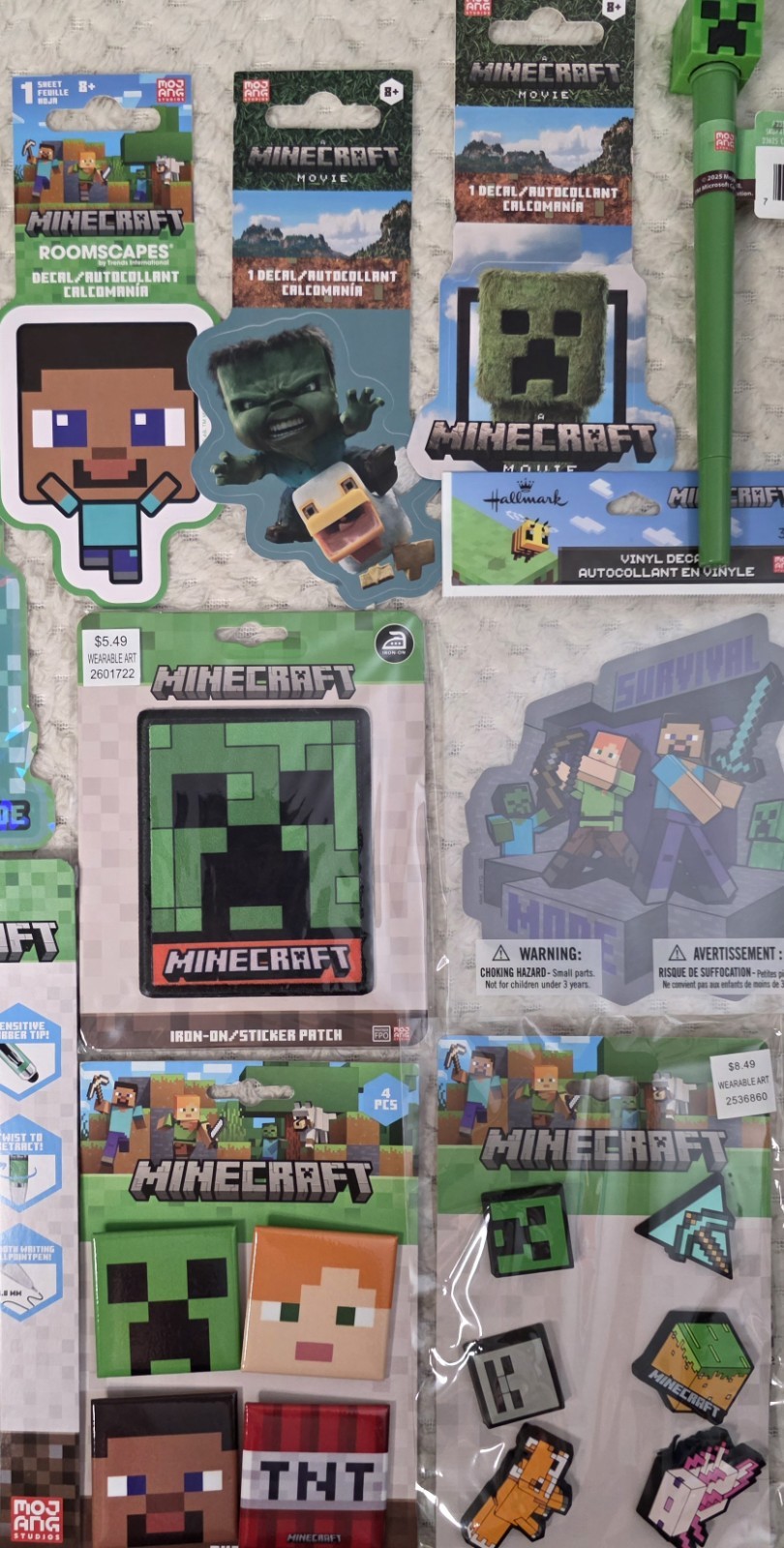 Minecraft HUGE NEW LOT 10pc Pins Stylus Pen Creeper Pen Stickers Iron-On Patch