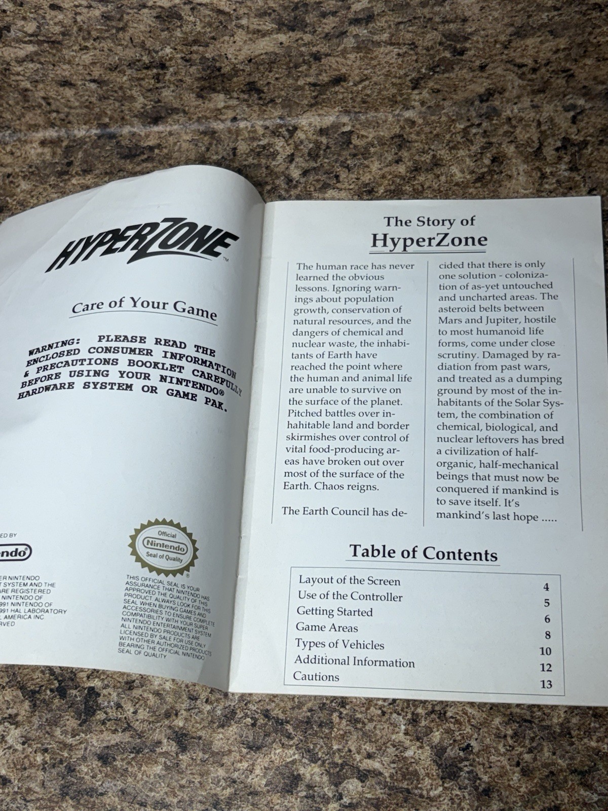 HyperZone Super Nintendo SNES Instruction Manual Booklet ONLY Hyper Zone