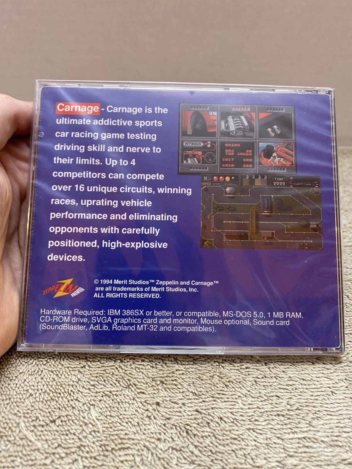 Carnage PC Game Zeppelin Platinum Brand New Sealed Computer Game 1994 Racing