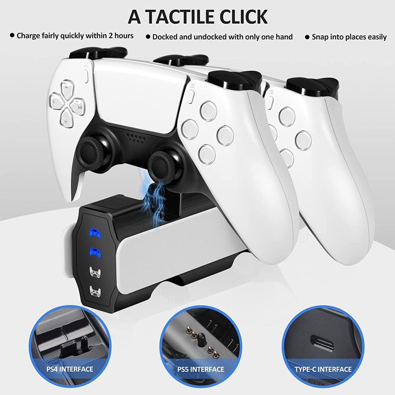 2 in 1 PS5 & PS4 Controller Charger, Charging Station DualSense Playstation 5&4
