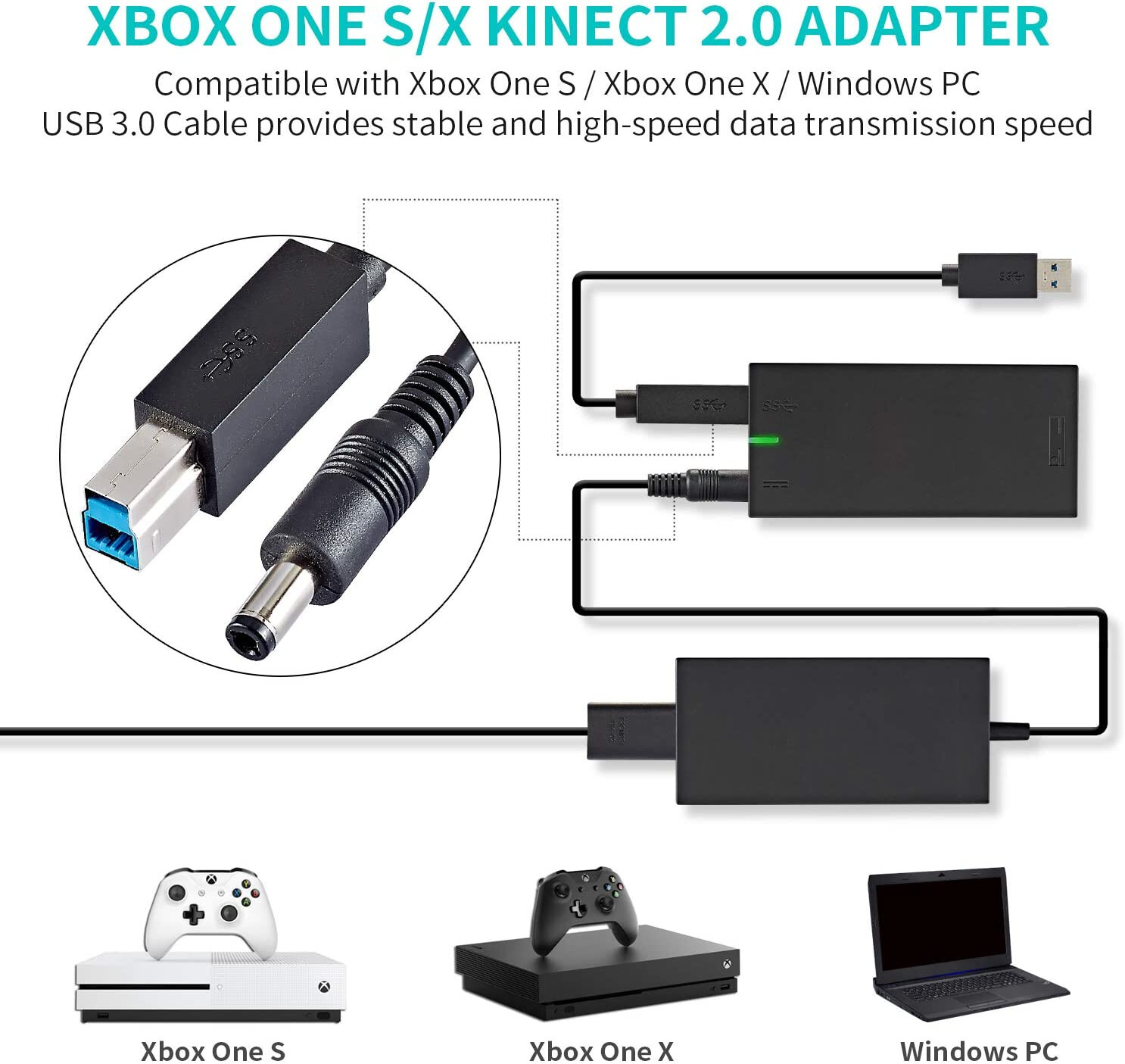 Kinect Adapter Charger for Xbox One S/X Kinect 2.0 Sensor and Windows PC