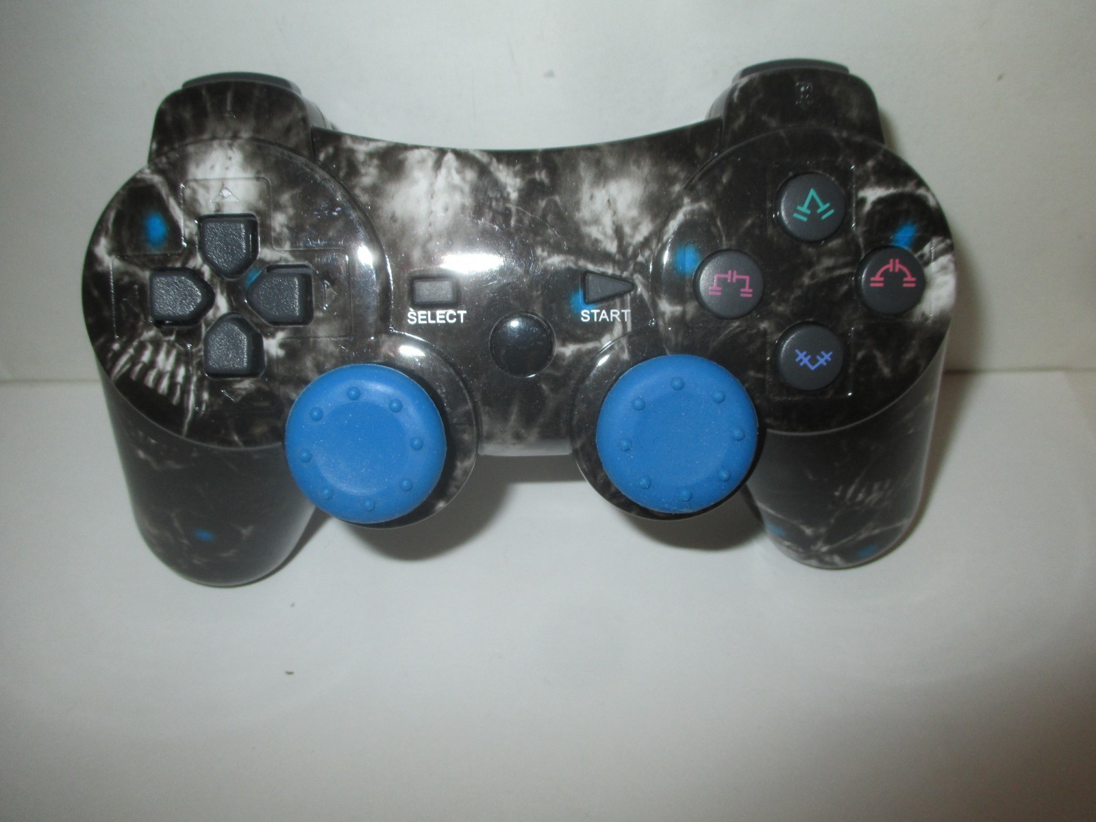 PAIR PLAYSTATION 3 PS3 3RD PARTY CONTROLLERS BLACK SKULL RED COSMOS+CORDS AS IS
