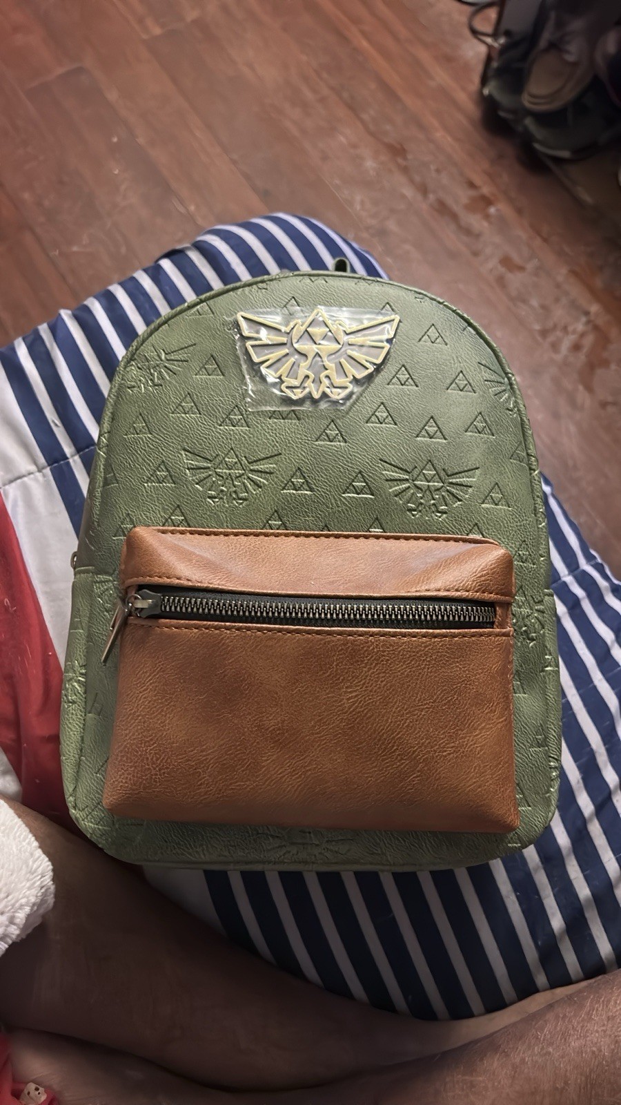 Nintendo Switch Green Brown Synthetic Leather Backpack Triforce Logo