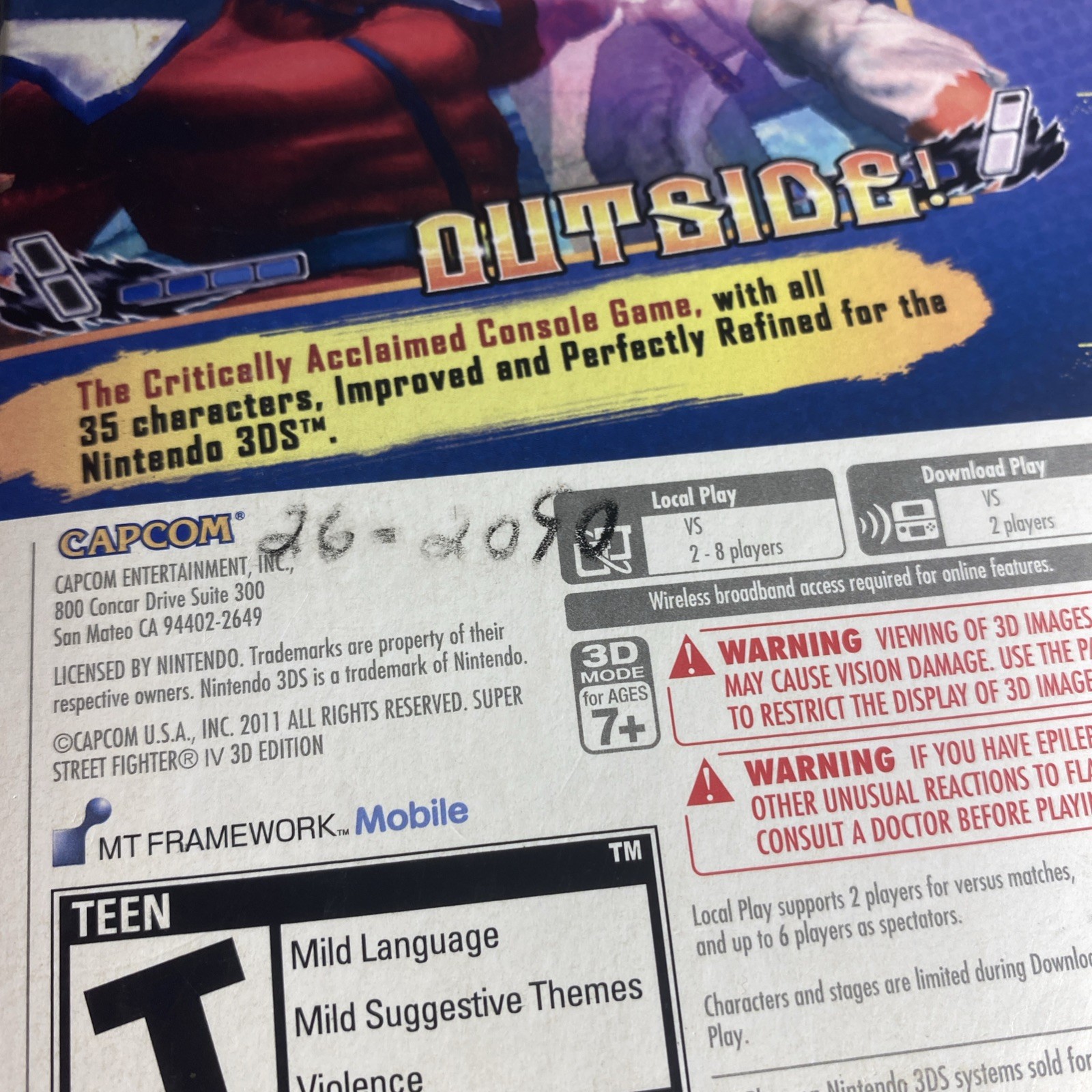 Super Street Fighter IV 3D Edition Nintendo 3DS Lenticular Slipcover New Sealed