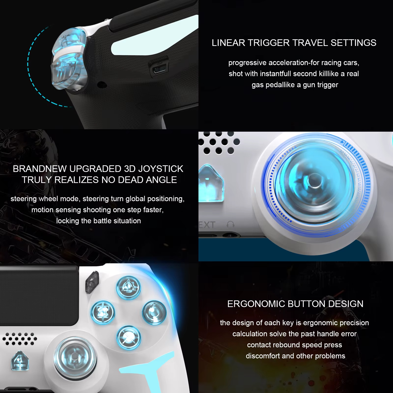 Bluetooth Wireless Gamepad Compatible With PS4 PS3 Computer PC RGB Controller