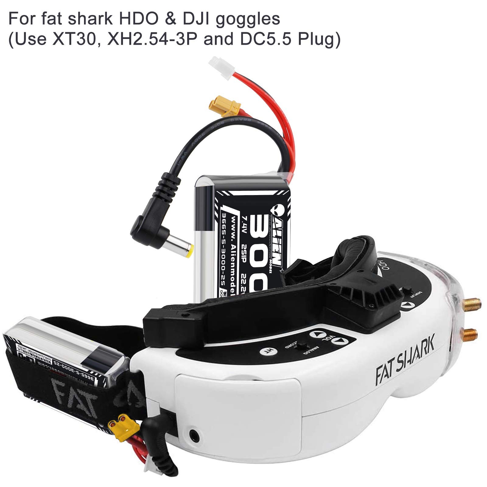 Crazepony 3000mAh 2S LiPo Battery Fatshark FPV Goggles 7.4V with…