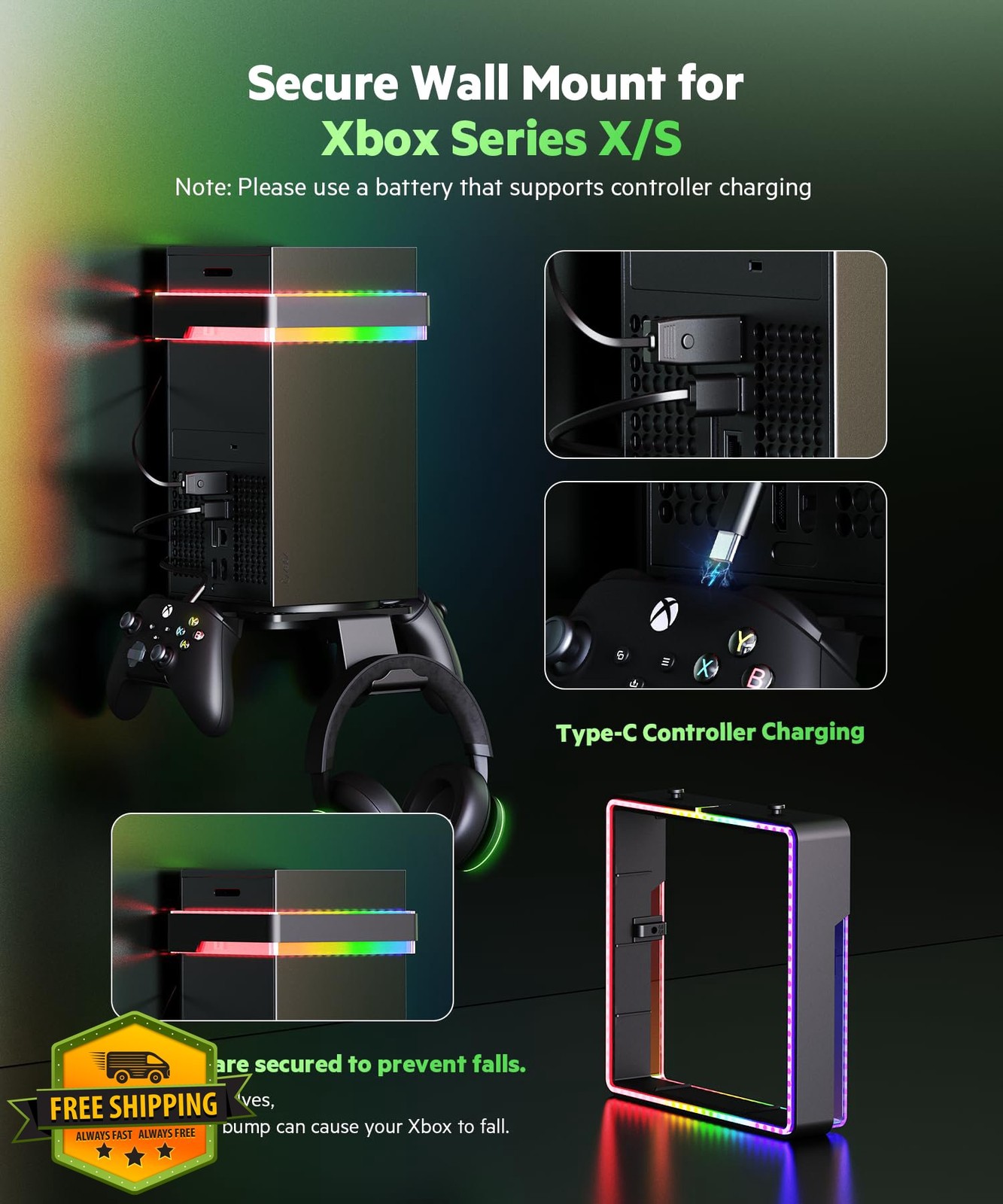 Luckit Xbox Series X/S Wall Mount w/ RGB