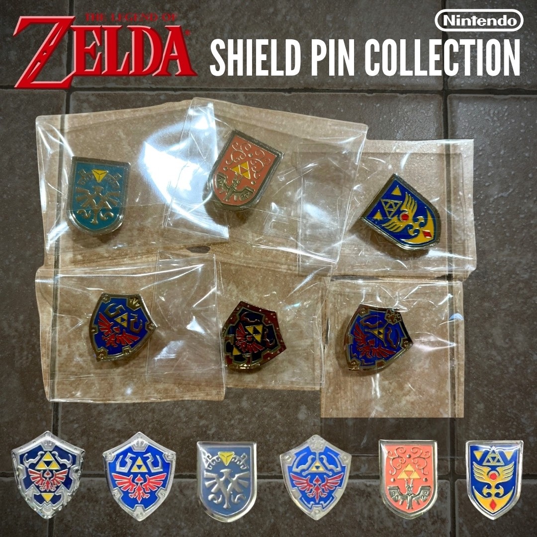 The Legend of Zelda Shield Pin Badge Collection Set of 6 Capsule Toy Japan New