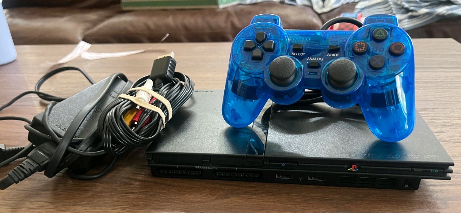 Sony PlayStation 2 Slim SCPH-70001 With Blue Controller And Cables Tested Workin