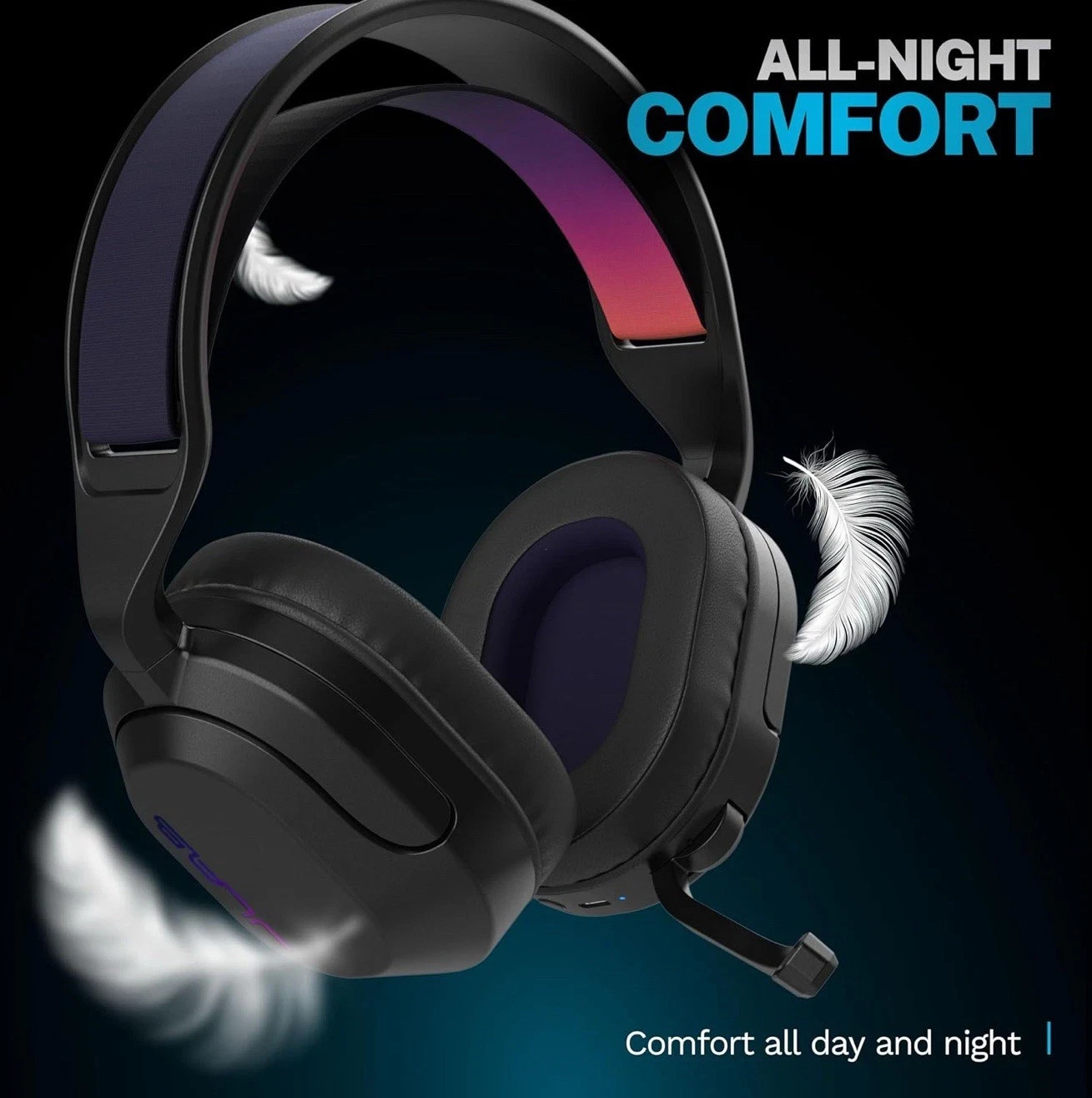 JLab Nightfall Wireless Gaming Headset All-Night Comfort Flip Mute Rotating Mic