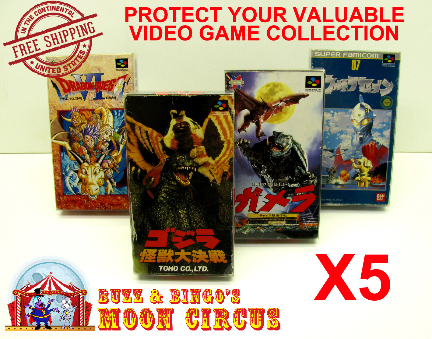 5X NINTENDO SUPER FAMICOM CIB GAME – CLEAR PLASTIC PROTECTIVE BOX PROTECTORS