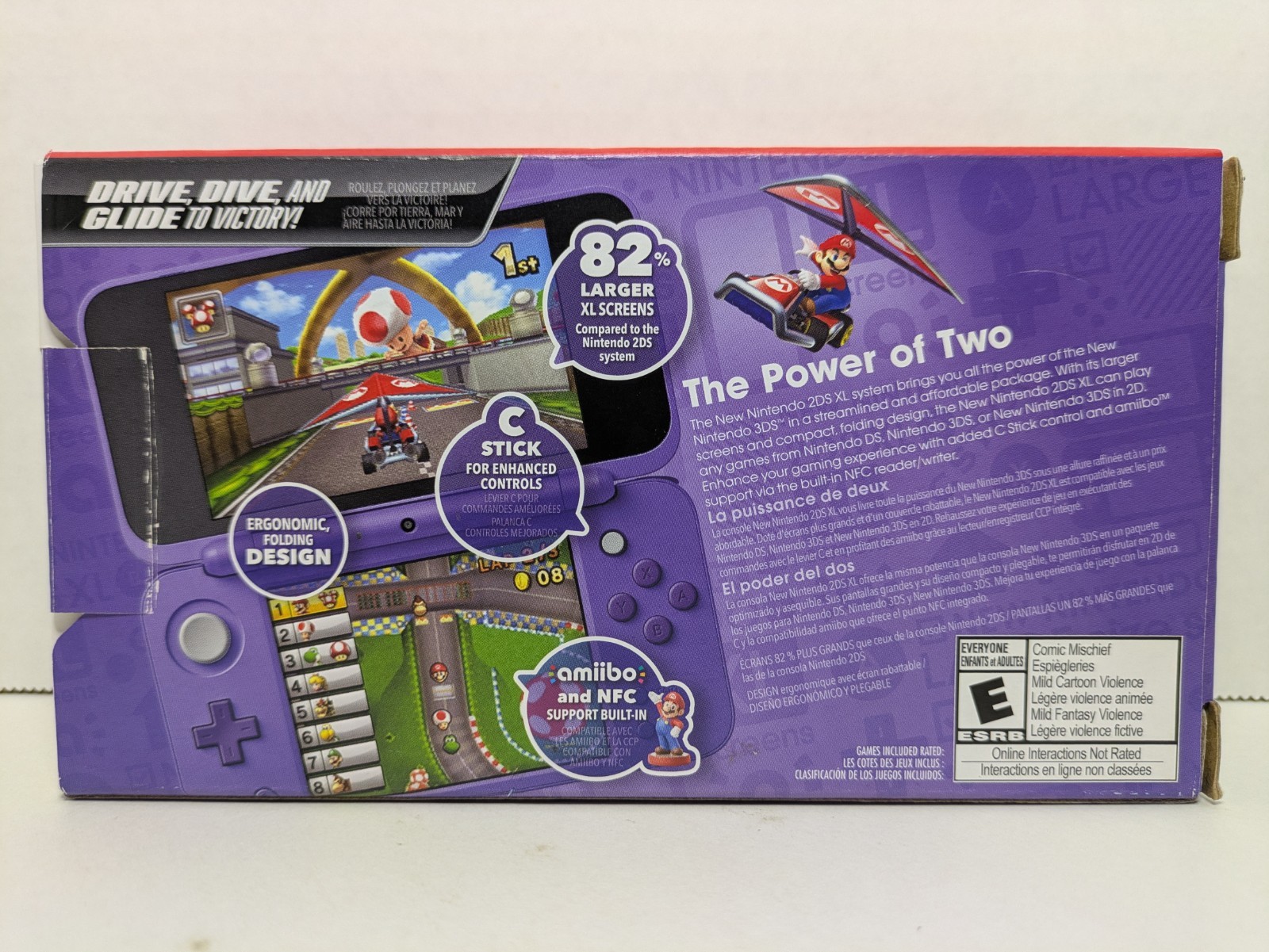 New Nintendo 2DS XL Purple/Silver Mario Kart 7 Box And Cardboard Inserts Only