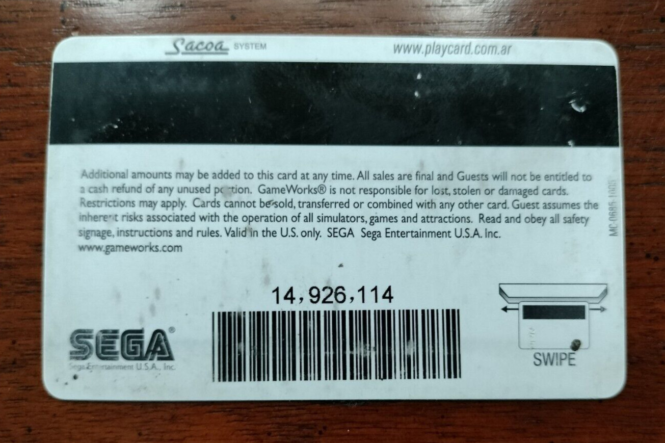 Gameworks Sega Replay Prepaid Card – Expired – No Balance – Collectible Only