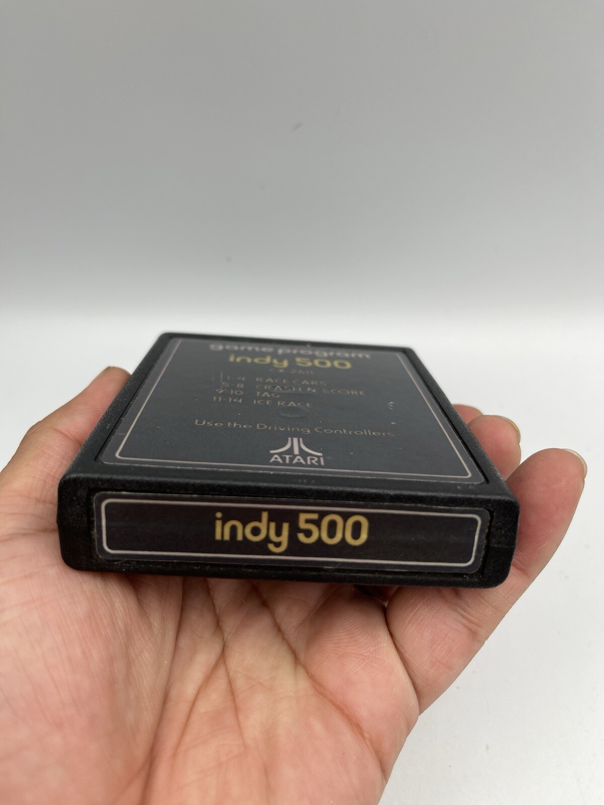 Atari 2600 Indy 500 Game Cartridge Text Label Gold Tested Vintage 1977