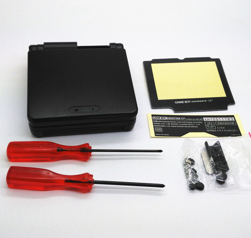 GBA SP Game Boy Advance SP Replacement Housing Shell Screen Lens Onyx Black USA!