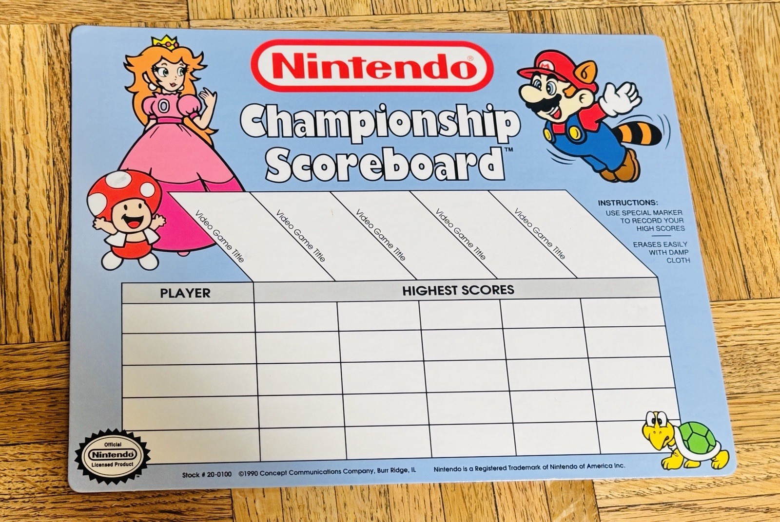 Vintage 1990 Nintendo Championship Scoreboard Super Mario Bros Rare NES Promo