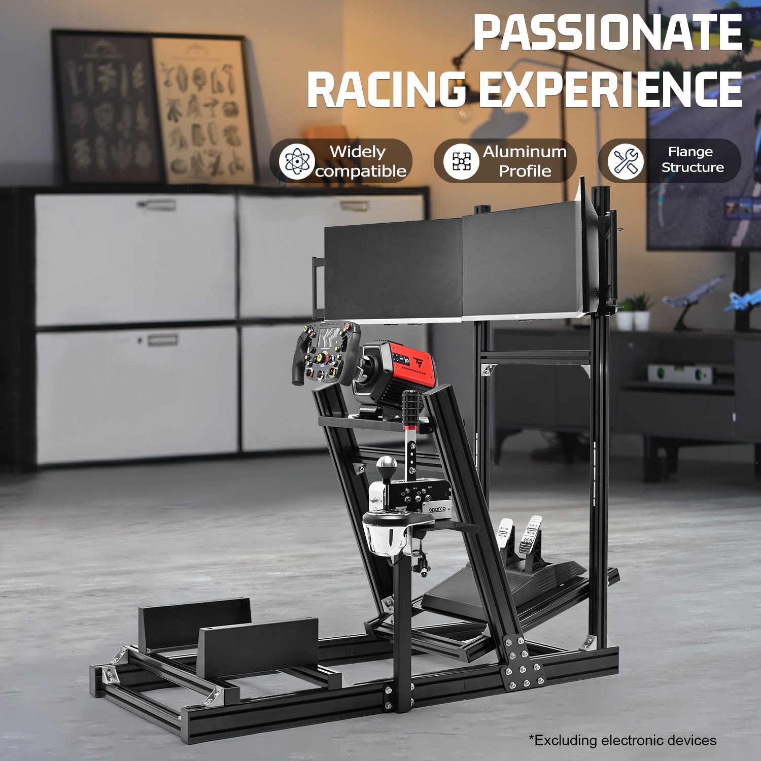 Marada Sim Racing Cockpit Stand with Monitor Bracket Fit Logitech G29 G920 G923