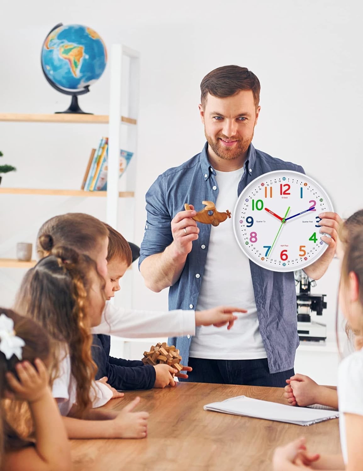 Silent Kids Wall Clock – Non-Ticking, Battery-Powered, Ideal 8 Inch, White