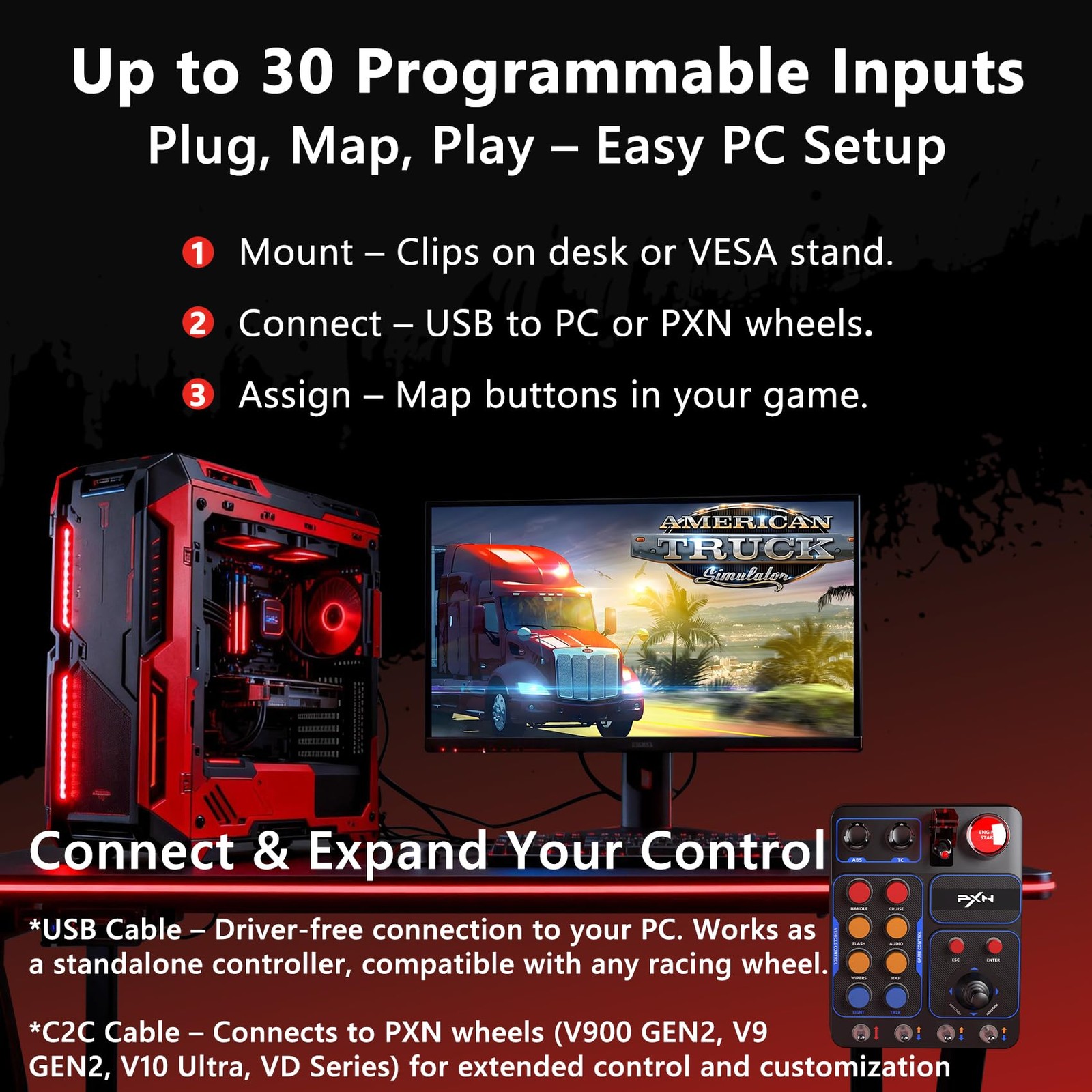 Sim Racing Button Box 19 Buttons RGB USB Control Panel PC CB1 VESA