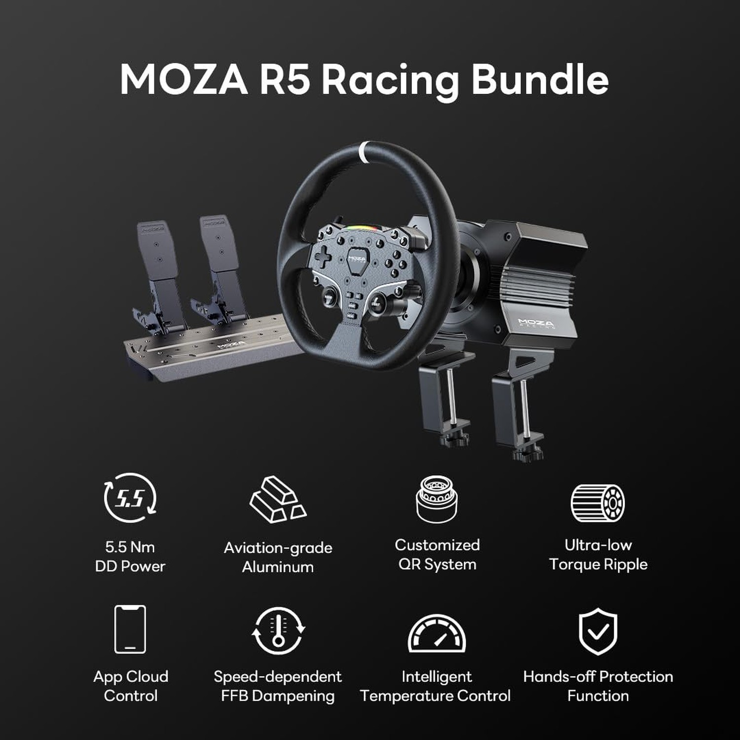 MOZA R5 All-in-One PC Gaming Racing Simulator 3PCS Bundle: 5.5Nm Direct Drive…