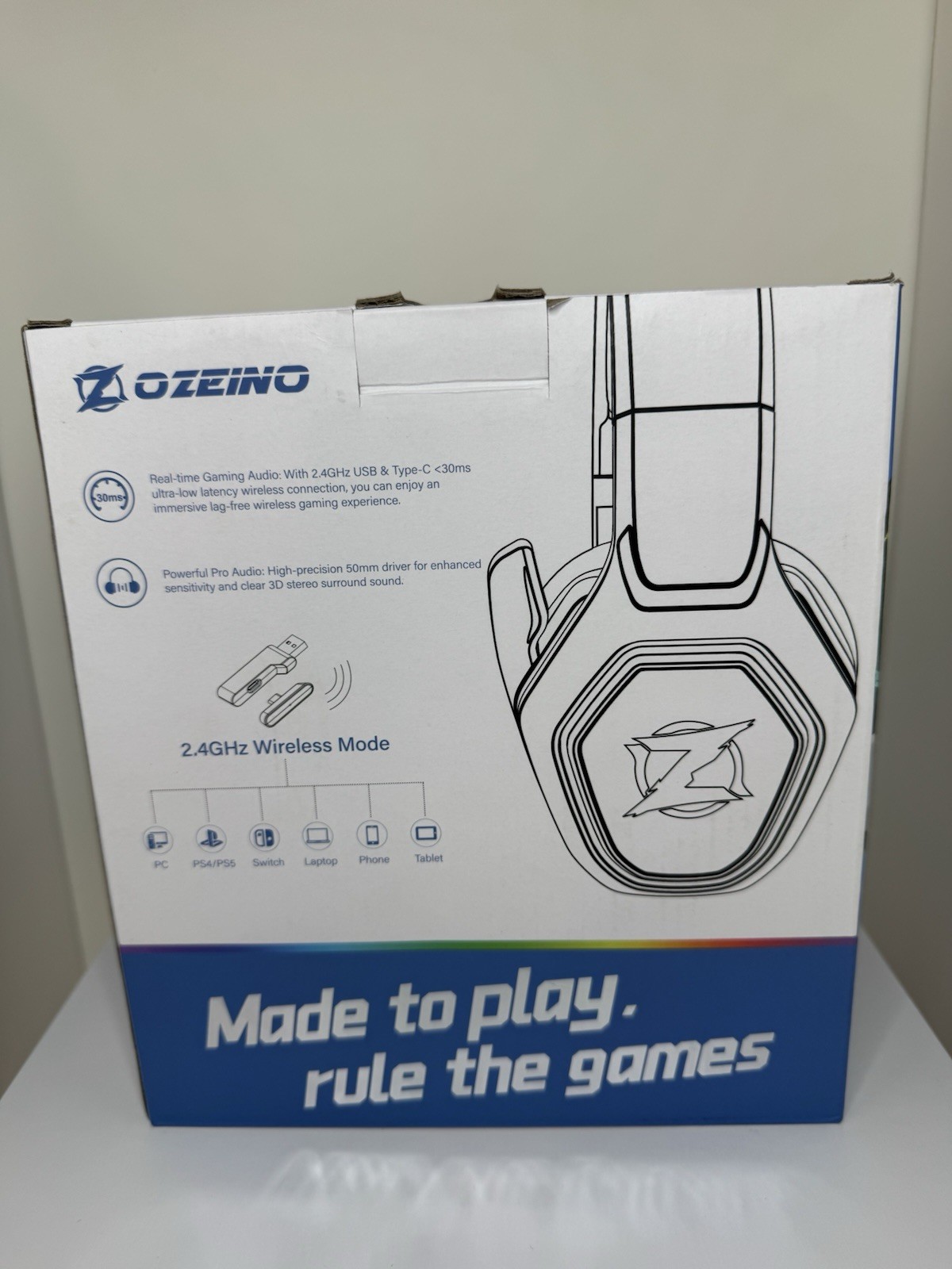 Ozeino OW810 2.4GHz RF/Bluetooth Wireless Over-Ear Gaming Headset Boom Mic