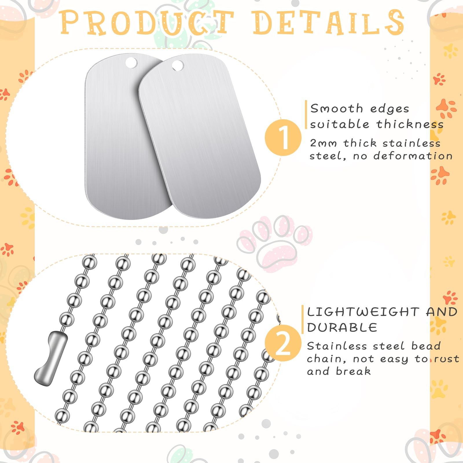 Romooa 20 Pieces Military Dog Tags Set Including 10 Cute Style, Silver