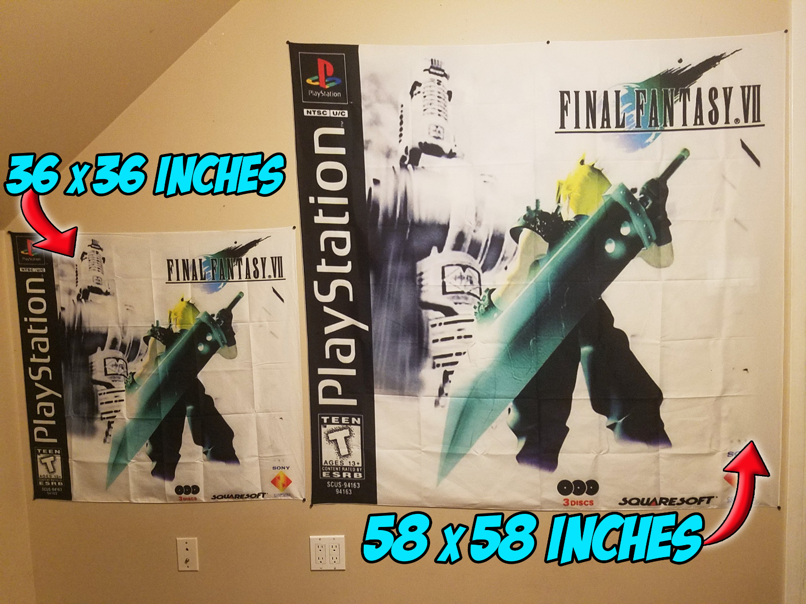 Final Fantasy 7 banner box art tapestry 5 feet FF7 PlayStation Cloud Sephiroth