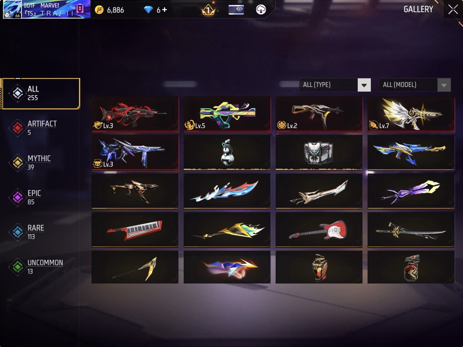 Free Fire Android In-Game Screenshots: Outfits/Skins, Weapon Gallery