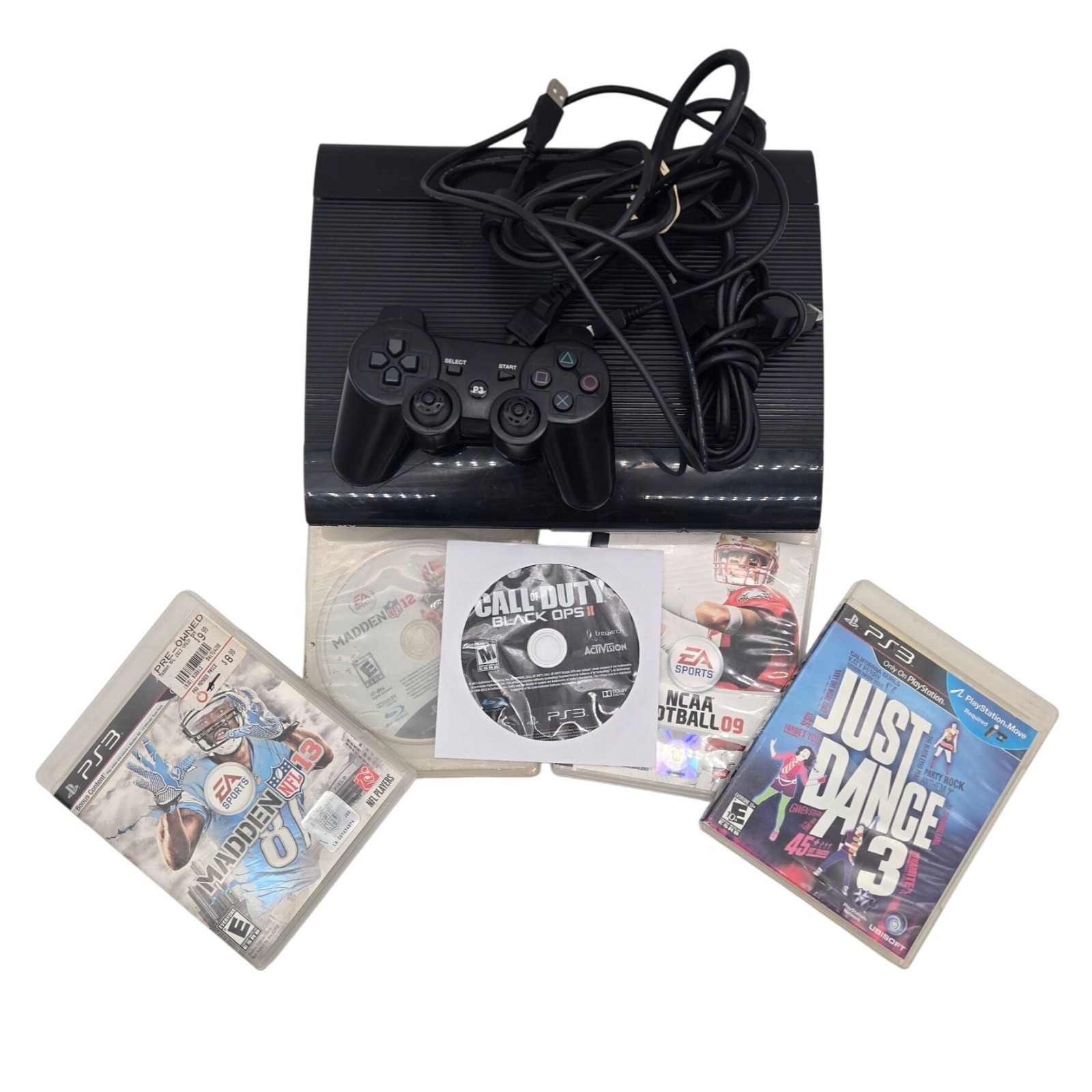 PS3 250GB Super Slim Console Bundle W/ HDMI & Power Cords 3rd Party Controller