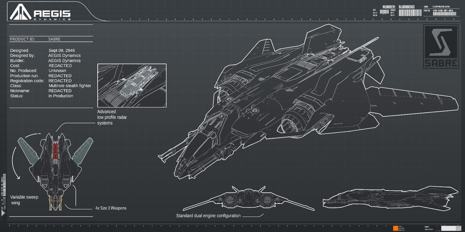 Star Citizen – AEGIS SABRE – LTI – (Lifetime Insurance)