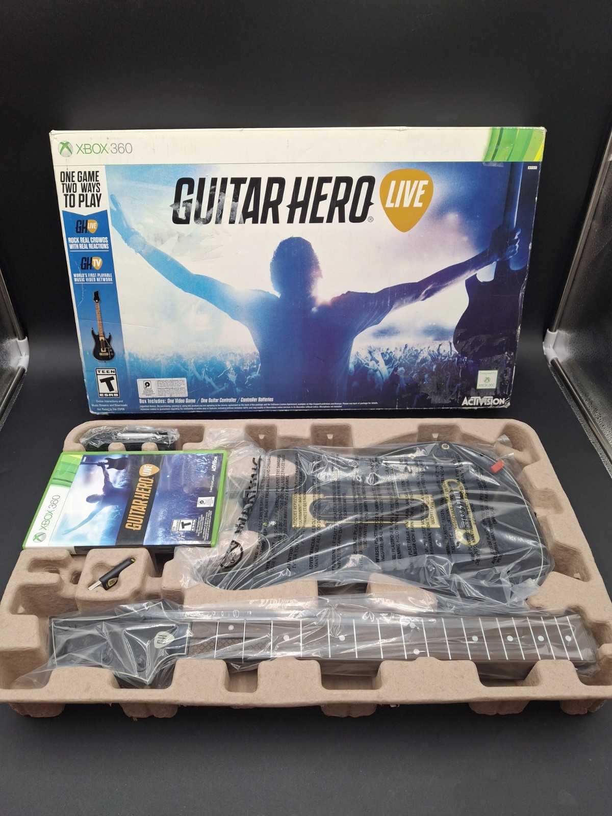 X BOX 360 GUITAR HERO LIVE OPEN BOX WITH SEALED GAME AND GUITAR NEW OPEN BOX
