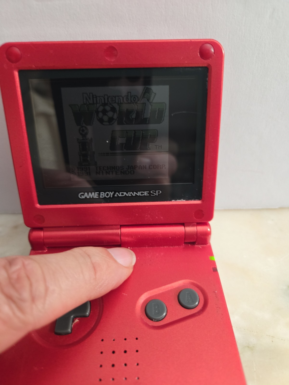 Nintendo Game Boy Advance SP AGS‑001 Red + Charger + World Cup – Tested Works